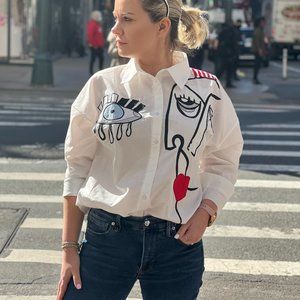 EYE FACE WHITE BUTTON DOWN SHIRT